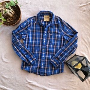 Hollister Men Blue Plaid Shirt Long-sleeve